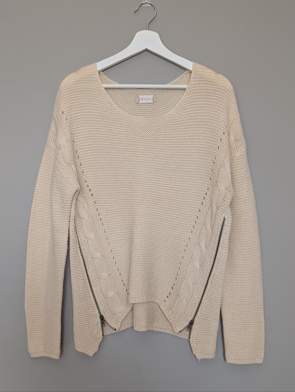 Altar'd State Cream Knit Sweater with Zipper Detail Size Small